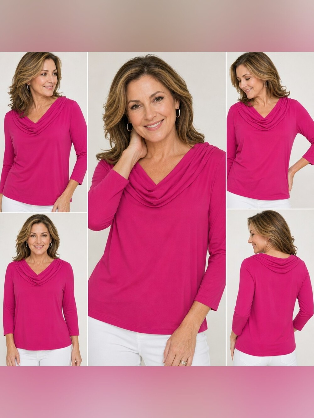 Carmen Marc Valvo Hot Pink Draped Neck Top – Size L
